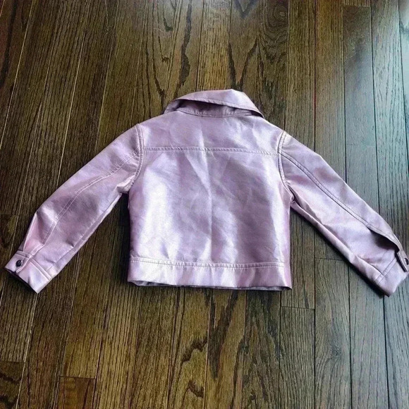 blueberi boulevard Girls 4 Faux-Leather Shimmer Pink Jacket - Picture 3 of 7